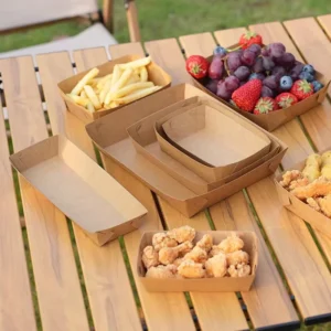 Foldable Kraft Paper Boat Food Tray for Takeout Fries, Hot Corn Dogs, and Snacks