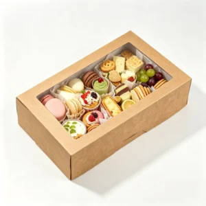 Foldable Kraft Paper Food Packaging Box with Clear Window for Bread, Candy, Cake, and Sandwiches