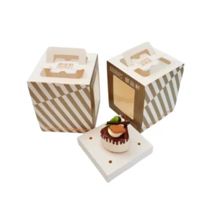 Foldable Paper Dessert Box with Transparent Window, Food-Safe Gift Container for Cakes and Pastries