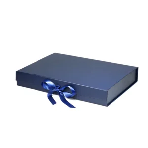 Foldable Paperboard Gift Box with Magnetic Ribbon Bow Closure for Weddings, Candies, and Candles