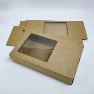 Foldable Rectangular Kraft Paper Gift Display Box with Clear PVC Window for Crafts, Cosmetics, and Small Items