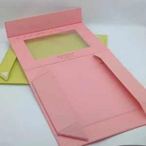 Foldable Rigid Paper Gift Box with Magnetic Closure and Clear Window
