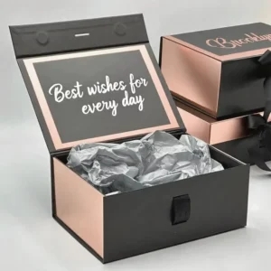 Foldable Rigid Paper Gift Box with Magnetic Lid and Ribbon, Custom Size