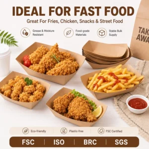 Folded Edge Kraft Paper Boat Tray For Hot Dog Service