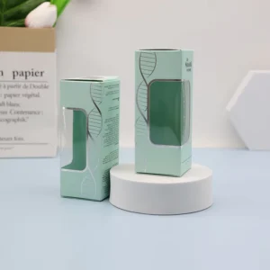 Folding Cosmetic Paper Box with Clear PVC Window, UV Printing and Hot Stamping for Skincare