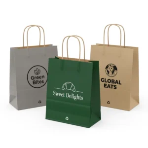 Folding Kraft Paper Bag with Flat Handle, Reusable for Grocery Shopping