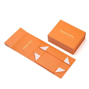 Folding Magnetic Closure Rigid Gift Box with Gold Foil for Apparel, Scarves, and Accessories