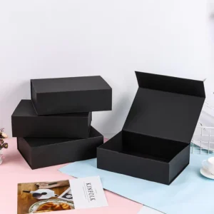 Folding One-Piece Flip-Top Magnetic Laminate Hard Paper Gift Box Black for Fresh Flowers