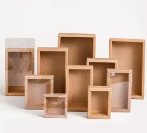 Folding Window Drawer Kraft Paper Gift Box For Tea, Dessert And Cake With Full See-Through PVC Lid