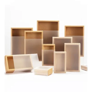 Folding Window Drawer Kraft Paper Gift Box for Tea, Dessert, and Cake with Full See-Through PVC Lid