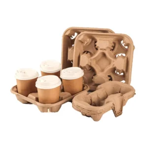 Food Grade Biodegradable Paper Pulp Tray Foldable Kraft Corrugated Cardboard Retractable 4 Cup Disposable Recyclable Packaging