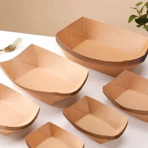 Food-Grade Brown Kraft Paper Boat-Shaped Tray Box Disposable Snack Box Paper Bowl Dessert Plate