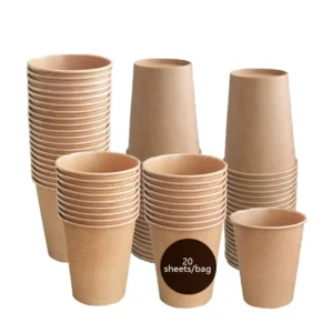Food Grade Brown Kraft Paper Cups 20pcs 10oz for Hot and Cold Beverages