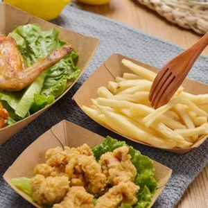 Food Grade Coated Paper Disposable Snack Fast Food Tray for Takeaway Packaging with Glossy or Matt Lamination