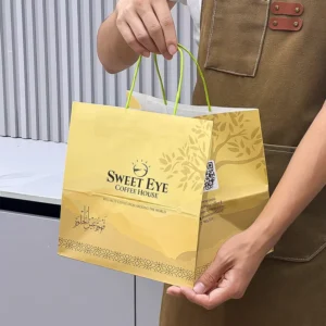 Food Grade Custom Kraft Paper Bags With Handles Disposable Biodegradable Takeout Paper Bag Custom Logo for Restaurant Bakery