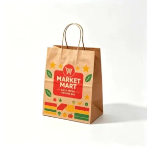 Food Grade Custom Logo Printed Kraft Paper Takeaway Bag for Cafe and Restaurant Packaging