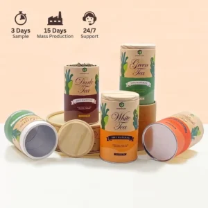 Food Grade Custom Recyclable Cardboard Cylinder Boxes Biodegradable Kraft Packaging for Tea Coffee Cosmetics