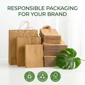 Food Grade Disposable Kraft Paper Bag for Takeaway Biodegradable Brown Paper Grocery Bag SOS Lunch Bag with Square Bottom