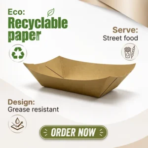 Food-Grade Disposable Rectangle Paper Tray Oil-Proof Biodegradable Eco-Friendly Salad Ship Restaurant Fried Snack Food