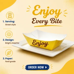 Food-Grade Disposable Waterproof Biodegradable Kraft Paper Tray for Fried Snacks, Custom Logo