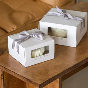 Food Grade Foldable Cardboard Cake Box with Window for Dessert Packaging