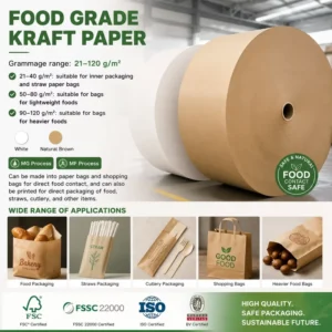 Food Grade Kraft Paper 21-120gsm Custom Size for Food Packaging