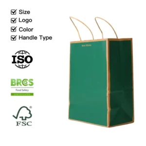 Food Grade Kraft Paper Bags with Handles Custom Logo and Size for Beverage Packaging