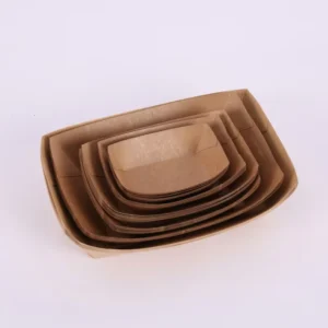 Food-Grade Kraft Paper Boat Tray for Fried Chicken, Popcorn, and Hot Dogs, Disposable Biodegradable