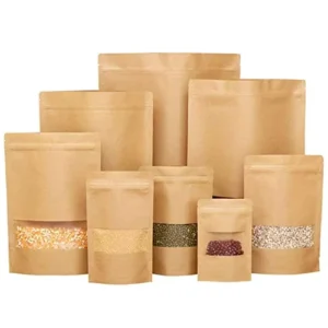Food-Grade Kraft Paper Stand-Up Pouch with Clear Window for Nuts