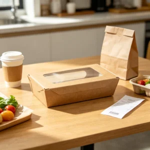 Food Grade Kraft Paper Window Box Foldable Disposable Takeout Packaging Leakproof for Bakery Catering Delivery
