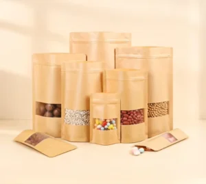 Food-Grade Kraft Paper Window Stand-Up Pouch with Zipper for Coffee Beans and Snacks