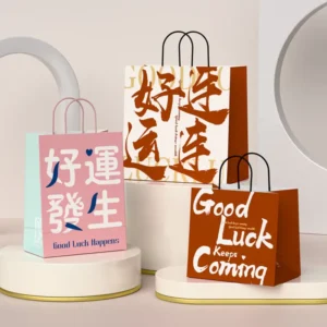 Food-Grade Leakproof Kraft Paper Food Takeaway Delivery Bag with Handle
