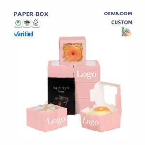Food-Grade Pink Disposable Biodegradable Paper Boxes for Macarons, Cookies, and Mini Cakes