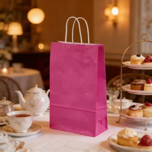 Food Grade Pink Kraft Paper Takeaway Bags for Bakery and Cafe