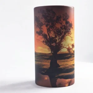 Food-Grade Recyclable Kraft Paper Canister for Coffee, Wine, Whisky and Tea, Airtight, Sunset Tree Print