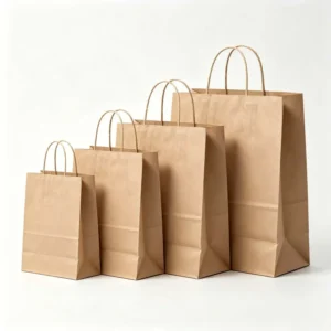 Food Grade Recyclable Kraft Paper Shopping Bag with Twisted Handles, Square Bottom, for Hot and Cold Food