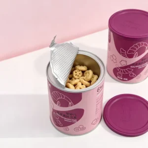 Food Grade Recyclable Paper Tube Easy Peel off Foil Lid Canister for Sugar Biscuits Potato Chips Packaging Cans