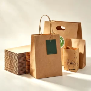 Food Grade Recycled Kraft Paper Takeaway Bag With Custom Logo, Oil Proof Disposable Die Cut Handle