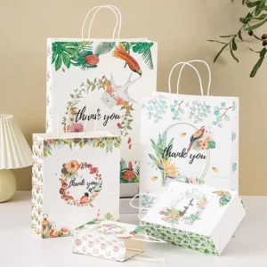 Food Grade White Paper Thank You Bag Food Takeaway Bakery Cookie Packaging Shopping Kraft Paper Bag With Handles