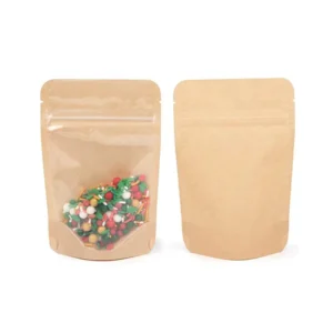 Food Packaging Bag with Clear Window Kraft Paper Zip Lock Stand Up Pouch for Nuts Powder Snack