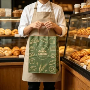 Food Safe Kraft Paper Shopping Bag with Custom Printed Logo and Twisted Paper Handle for Takeaway Packaging