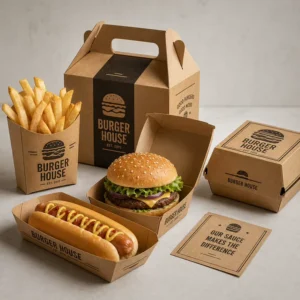 Food Takeaway Box Kraft Paper Custom Logo UV Coating Embossing Recyclable Disposable Fast Food Restaurant Burger Hot Dog Fries