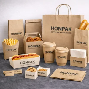 Free Design Kraft Paper Bags Burger French Fries Box & Paper Cup for Fast Food Packaging Solution