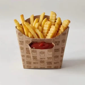French Fries Cone Box with Dip Cup Insert Disposable Kraft Paper Takeaway Snack Packaging Custom Logo