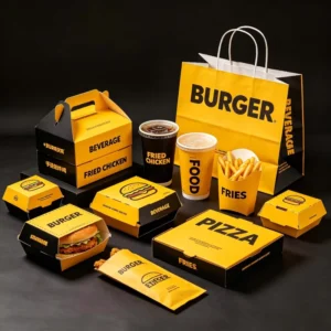 Fried Chicken Pizza Disposable Biodegradable Waterproof Food Grade Kraft Paper Takeaway Box With Handle