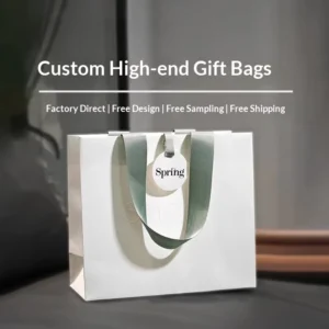 Gift Bag with Tag-Style Handle for Clothing Stores and Cosmetics, White Card Paper, Hot-Stamped
