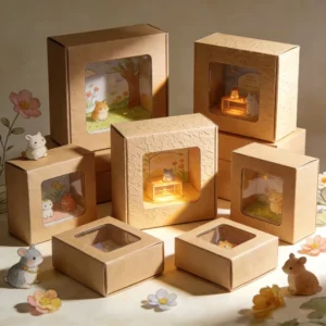 Gift Kraft Paper Box with Transparent PVC Window for Small Accessories