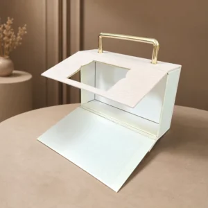 Gift Packaging Box with Metal Handle, Decorative Window, and Textured Paper