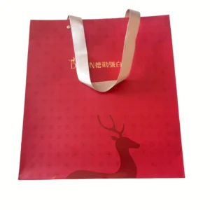 Gift Paper Bag Matte-Laminated Art Paper Shopping Bag with Fabric Ribbon Handle for Holiday Merchandise