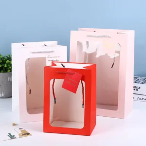 Gift Paper Bags with PE Window, Recyclable, for Party Food